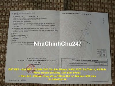 CHÍNH CHỦ Cần Bán Nhanh Lô Đất Vị Trí Tại Tỉnh Bình Phước