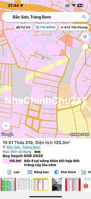 Ban dat 125 m2 da co so chinh chu tai bac son,trang bom