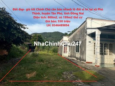 Chính Chủ cần bán nhanh lô đất vị trí tại huyện Tân Phú, tỉnh Đồng Nai