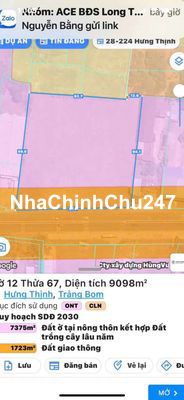 BÁN ~1HA CÓ 98M MẶT TIỀN QL1A HƯNG THỊNH, TRẢNG BOM !