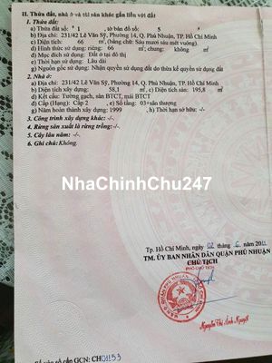 Nhà chính chủ 231/42 Lê Văn Sỹ, phường 13, quận Phú Nhuận