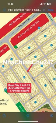 Mega City 1 - đường D2(22m), A12-22 giá 1ty620 bao thuế phí,tp bến cát