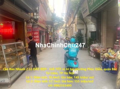 BÁN 2 LÔ ĐẤT ĐẸP GIÁ TỐT phường Phúc Diễn, quận Bắc Từ Liêm, TP Hà Nội