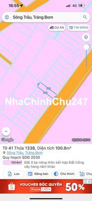 Còn lô *** cần thanh lý 5x20 (100m2) thổ cư 100%, Ấp 4 Sông trầu