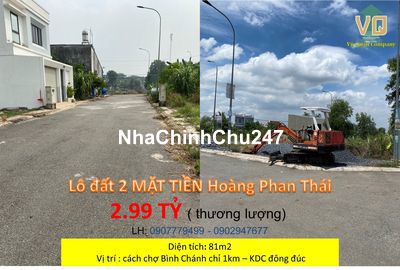 Chính chủ cần bán gấp lô đất 2 mặt tiền đường Hoàng PHan Thái