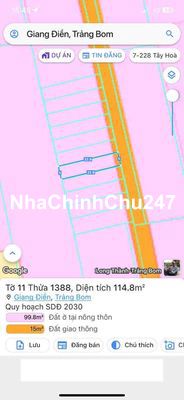 Giang Điền Trảng Bom.1 sẹc đường nhựa , dt 5x23 full thổ cư