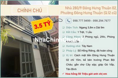 Bán nhà chính chủ cần bán nhà 280/9 Đông Hưng THuận