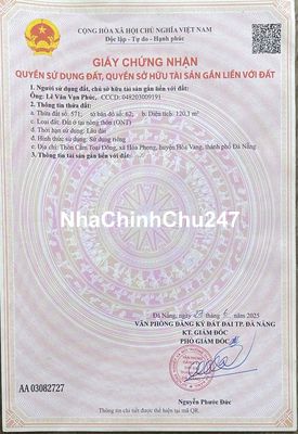 Chính chủ bán Lô đất thổ cư Thôn Cẩm Toại Đông, Xã Hoà Vang giá tốt