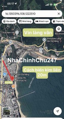 TÔI CẦN BÁN LÔ ĐẤT KIỆT 5M. SÁT VIN LANG VÂN CÁCH BIỂN 20M