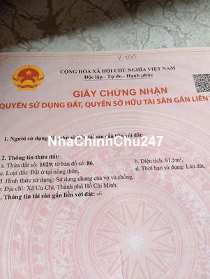 Đất Thổ cư Củ Chi ( chính chủ )