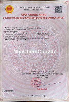 CHÍNH CHỦ CẦN TIỀN BÁN GẤP LÔ THỔ CƯ 75m2 1 TỶ