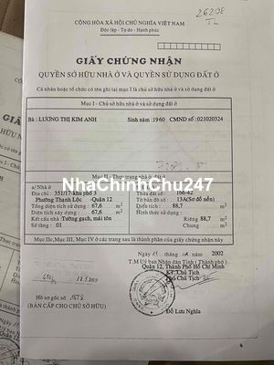 Bán Nhà Chính Chủ Hẻm 345 Hà Huy Giáp