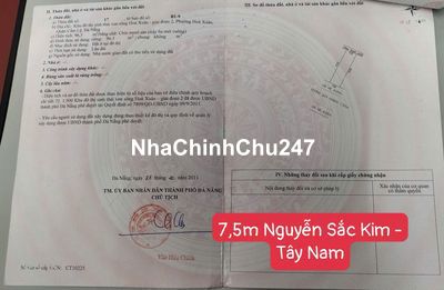 Chính chủ bán đất đường 7,5m Nguyễn Sắc Kim - Hòa Xuân - H.Tây Nam