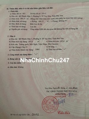 Chính chủ bán nhà đất ở Phước Hậu 3, TP Tuy Hòa, tỉnh Phú Yên cũ.