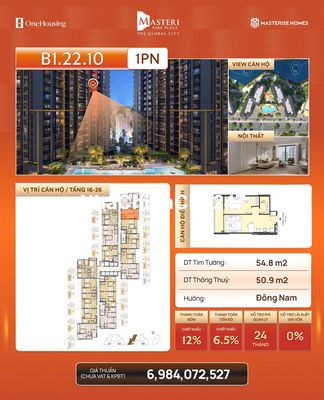 Chính chủ cần tiền bán gấp cắt lỗ 400tr căn 1pn+  Masteri Park Place