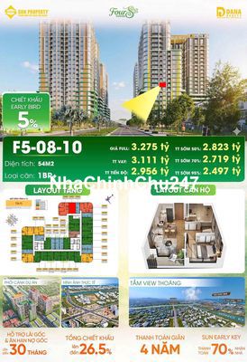 Chính chủ bán căn 1PN+ 54m2 FourS view pháo hoa rẻ nhất CĐT Sun Group