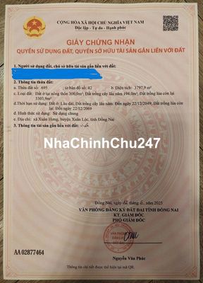Bán Đất Chính chủ Mặt tiền QL1A, Xã Xuân Hưng. H. Xuân Lộc. T. Đ Nai