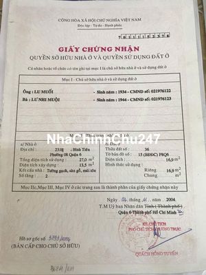 chính chu bán nha mặt tiền đường số 231// Bình Tiên phuong 8 quân 6 