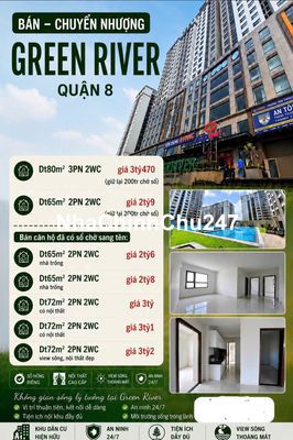 Chính chủ bán CH Green River Q8 DT80m2/ 3PN giá 3.230 tỷ, nhà mới 100%