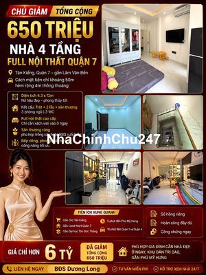 🆘 CHỦ GIẢM TỔNG CỘNG 650 TRIỆU – NHÀ 4 TẦNG FULL NỘI THẤT QUẬN 7